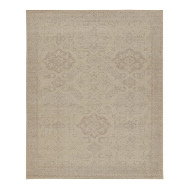 Rug & Kilim’s Distressed Tribal Style Rug in Beige and Gray Geometric Pattern For Sale