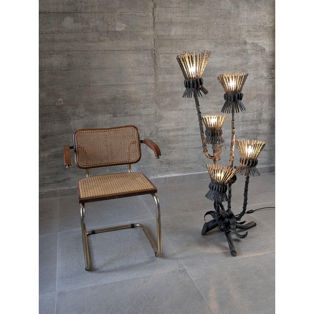 Brutalist Thistle-Shaped 5-Light Floor Lamp in Black Wrought Iron, 1970s For Sale - Image 9 of 16