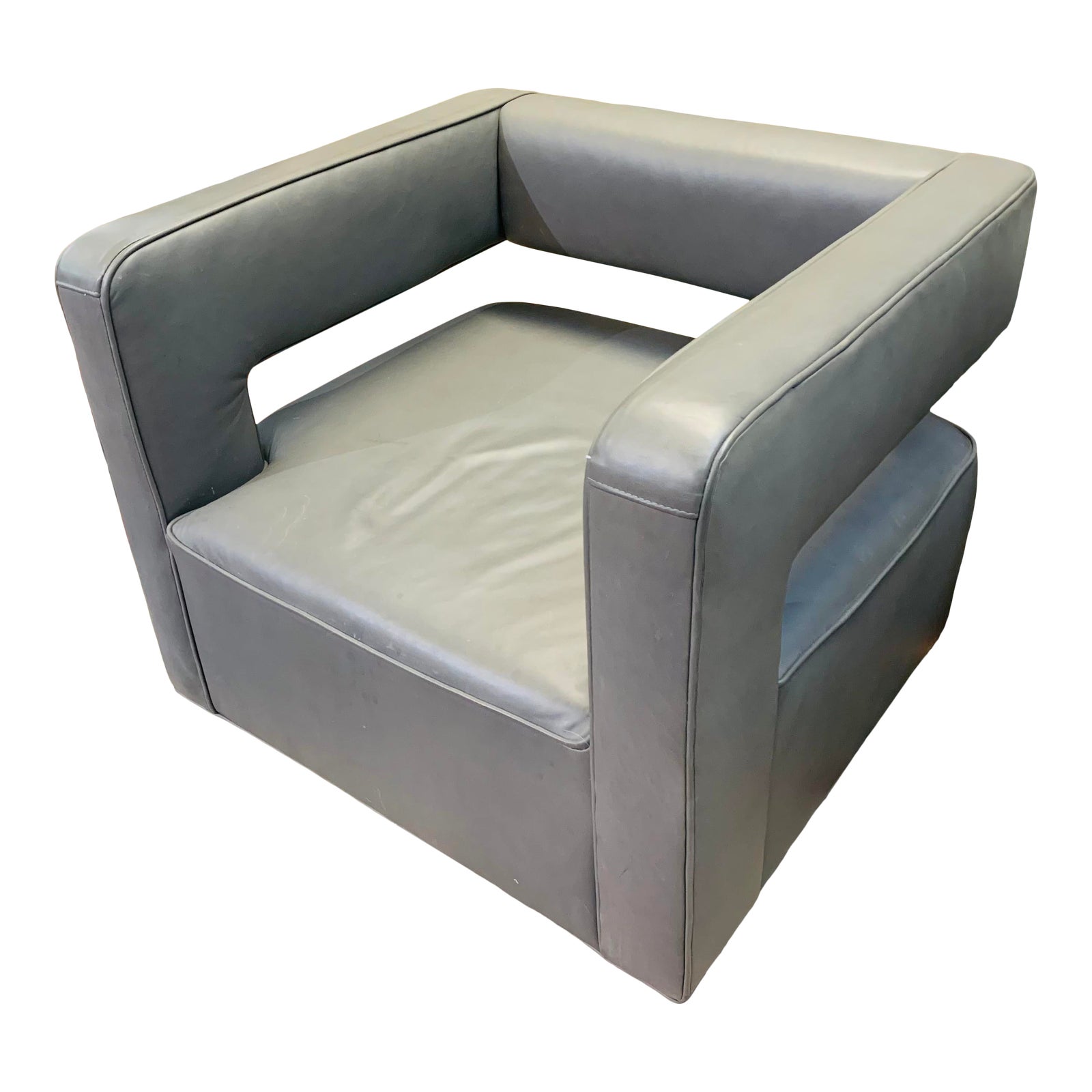 Restoration Hardware Drew Italian Leather Swivel Chair Chairish