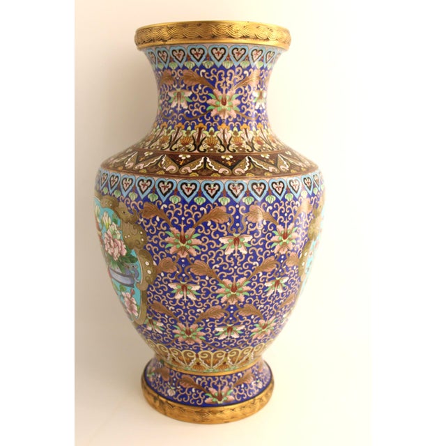 Large 17.75" VTG Chinese Cloisonne Vase, Jingfa Beijing Enamel Factory, Stunning For Sale - Image 12 of 13