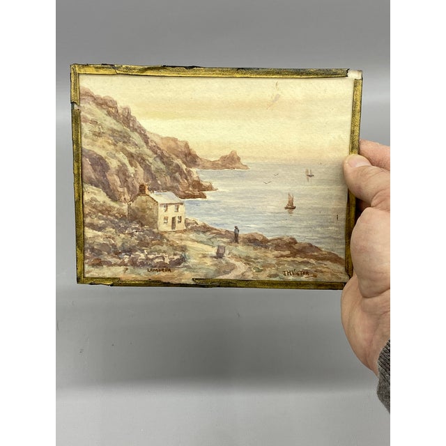 English 1920s Lamorna Colony Sheltered Cove Watercolor by Thomas Herbert Victor For Sale - Image 3 of 13