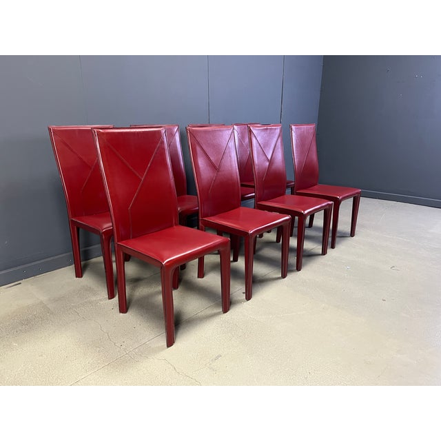 Red Leather Dining Chairs from Roche Bobois, France, 1980s, Set of 8 For Sale - Image 4 of 14