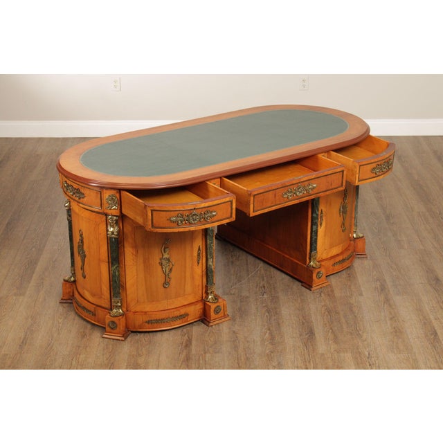 Neoclassical Classical Revival Walnut Ormolu Mounted Desk With Leather Top For Sale - Image 3 of 18