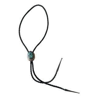 Vintage Navajo Sterling Silver and Turquoise Bolo Tie Signed Ap For Sale