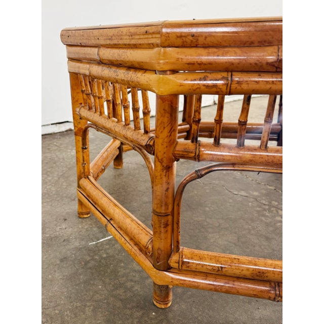 Vintage Glass Top Scorched Bamboo Coffee Table For Sale In Kansas City - Image 6 of 6