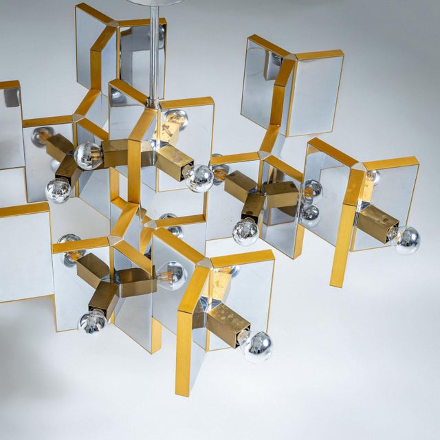Chrome and Brass Chandelier by Gaetano Sciolari, Italy, 1970s For Sale - Image 9 of 18