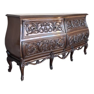 19th Century French Provincial Louis XV Carved Walnut Bombe Double Commode For Sale