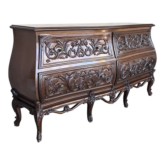 19th Century French Provincial Louis XV Carved Walnut Bombe Double Commode For Sale