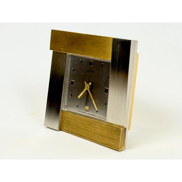 1980s French Brutalist Steel and Brass Table Clock from Seiko, Japan, 1980s For Sale - Image 5 of 14