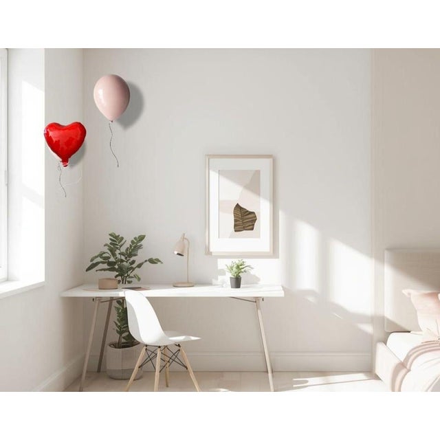 Red Red Glossy Ceramic Heart Balloon Sculpture For Sale - Image 8 of 11