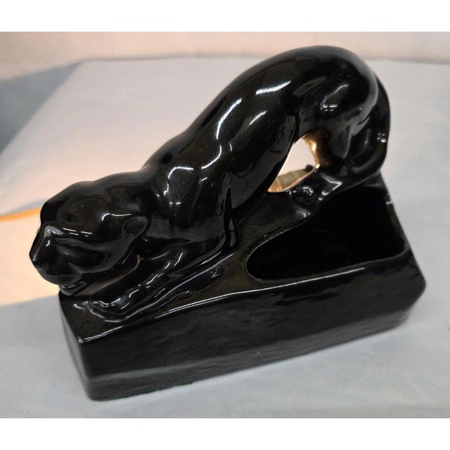1950s Black Panther Tv Lamp Ceramic Jungle Cat Light Mid Century Modern For Sale - Image 4 of 8