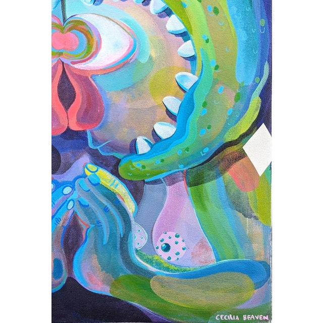 Green Cecilia Beaven Contemporary Abstract Green and Purple Toned Biomorphic Animal Painting, 2021 For Sale - Image 8 of 11