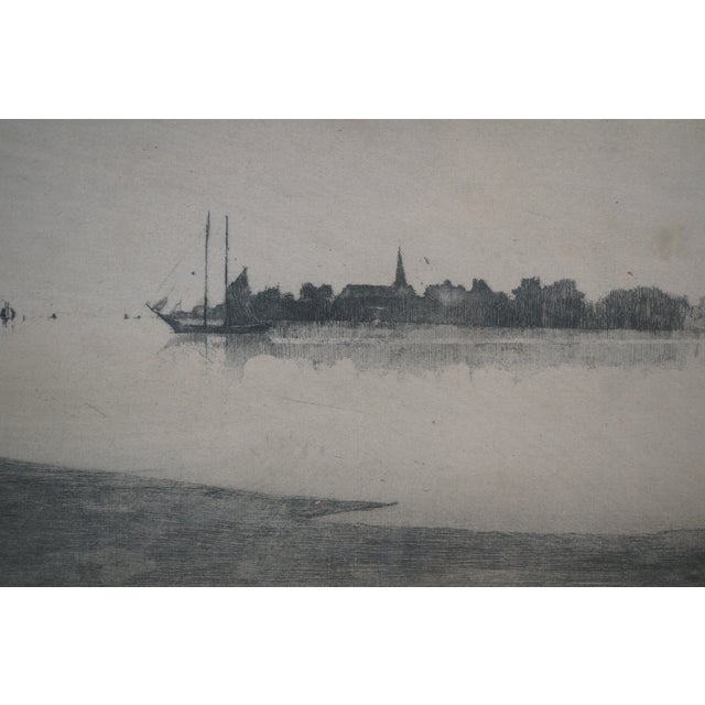 Antique John Octavius Anderson Signed Sailboat Village Seascape Etching 26" For Sale - Image 9 of 13