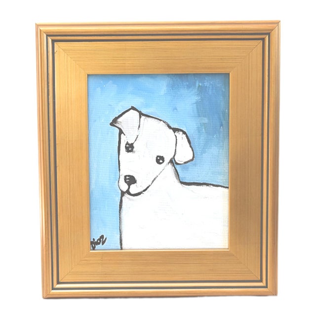 2020s Folk Art Doggie Dog Puppy Oil Painting Including the Antiqued Gold Wood Frame For Sale - Image 5 of 5