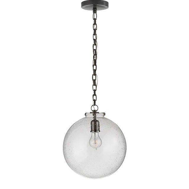 Thomas O'Brien for Visual Comfort Signature Katie Globe Pendant in Bronze with Seeded Glass For Sale