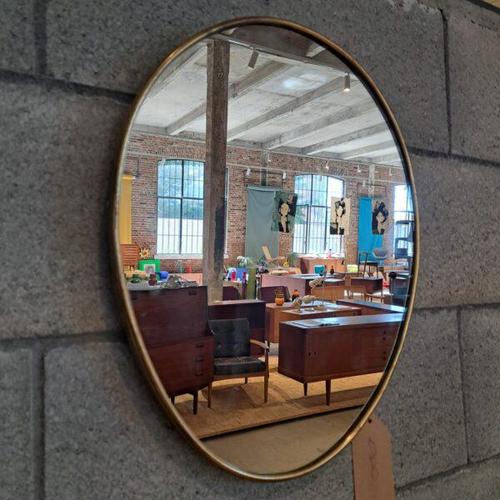 Metal Mirror with Brass Frame, Denmark, 1960 For Sale - Image 7 of 7