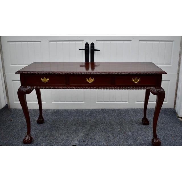 Chippendale Mahogany Writing Console Table Vintage 3 Drawer Ball Claw Foot Sofa For Sale - Image 15 of 15