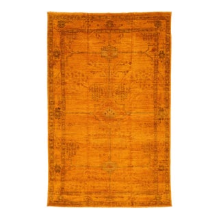 Modern Oushak Handmade Orange Wool Rug With Geometric Pattern For Sale