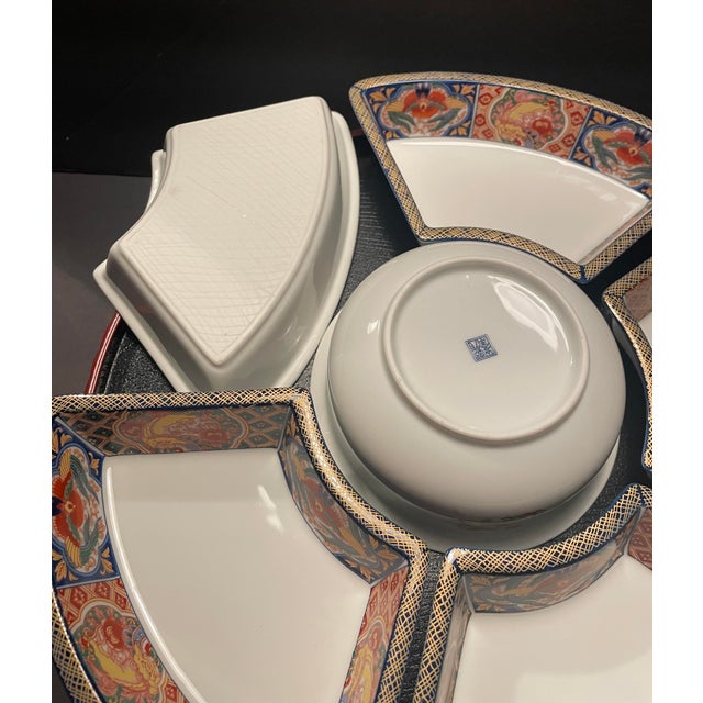 Asian Porcelain Appetizer Serving Set on Stand For Sale - Image 9 of 12