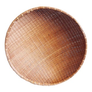 Vintage Large Round Woven Bamboo and Rattan Basket For Sale