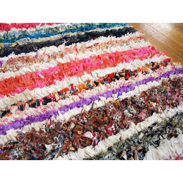 Singular Handmade Colorful Pastel Stripe Pattern Vintage Moroccan Boucherouitte For Sale - Image 4 of 6