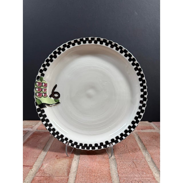 Late 20th Century Robin Sterling for Barneys New York Handmade Pottery Western Style Cowboy Boot Checkerboard Plates - Set of 6 For Sale - Image 5 of 12