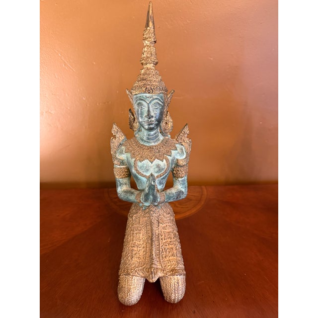 Tibetan Guardian Angel Theppanom Statues Bronze / Gold Gilt 13" - ca.1960 - A Pair For Sale - Image 10 of 15