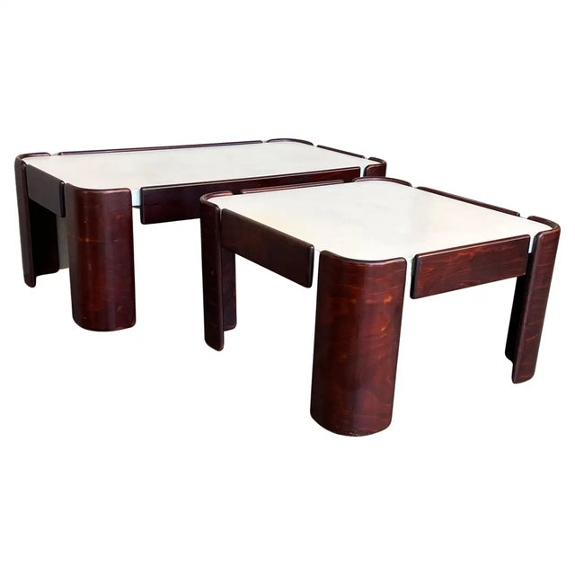 Set of Mid Century Modern Coffee Tables With Curved Legs and White Top For Sale - Image 13 of 13