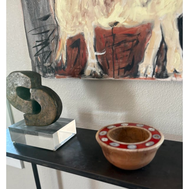 Folk Art Wood Bowl Hand Carved One-of-a-Kind Trimmed With Antler Horn Slices For Sale - Image 3 of 11