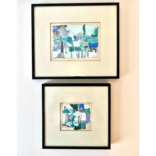 Green Late 20th Century Gouache & Acrylic Modern Abstract Framed Paintings - Set of 2 For Sale - Image 8 of 9