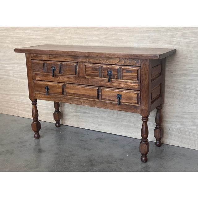 Spanish 19th Century Catalan Spanish Carved Walnut Console Sofa Table, Four Drawers For Sale - Image 3 of 10