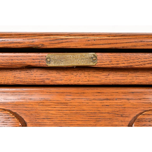 Brown Antique Arts & Crafts Carved Oak Five-Drawer Flat File or Chest of Drawers, Circa 1900 For Sale - Image 8 of 14