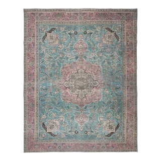 1970s Vintage Persian Handmade Wool Cotton Blue Area Rug For Sale