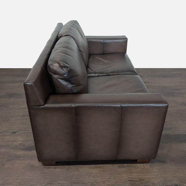 2010s Pottery Barn Brown Leather Loveseat - Modern and Comfortable For Sale - Image 5 of 7