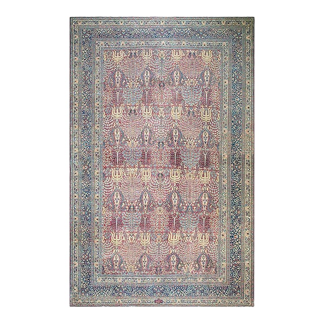 1920s Red Geometric Antique Persian Moud Rug 11' 9" X 18' 4" Handknotted Wool Carpet For Sale