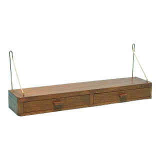 Midcentury Teak Floating Wall Shelf With Drawers, Denmark, 1960s For Sale