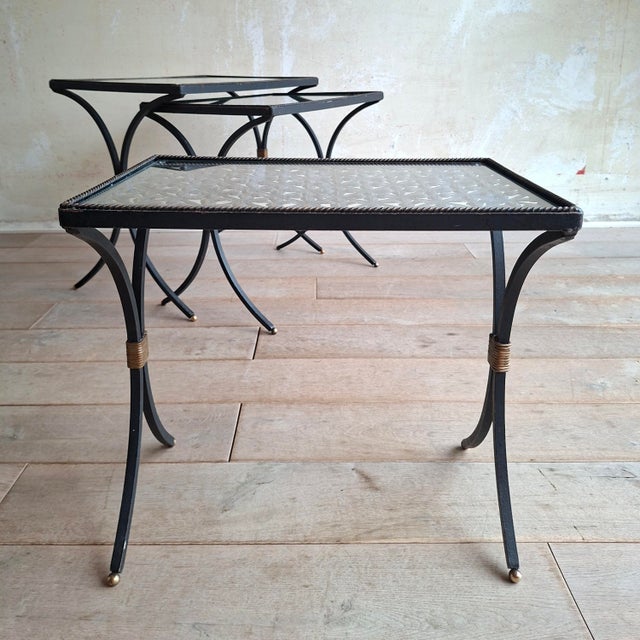 Black Black Wrought Iron Side Tables with Gilt Accents, 1950s, Set of 3 For Sale - Image 8 of 11