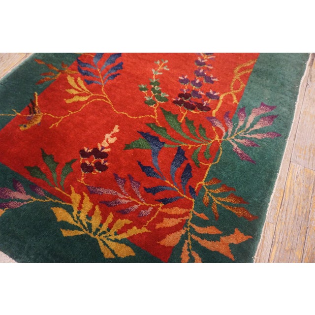 Wonderful Red Color and Unique Floral Antique Chinese Art Deco Rug For Sale - Image 11 of 12