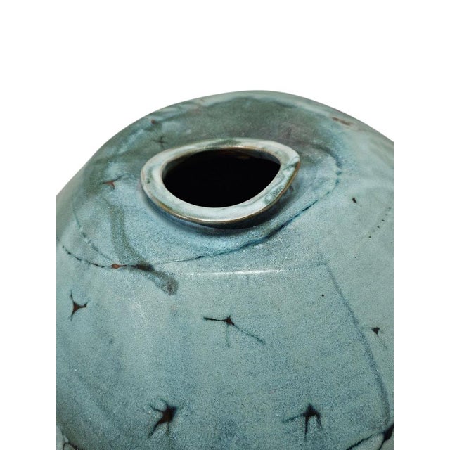 Large Mid-Century Turquoise Ceramic Vase, 1960s For Sale - Image 10 of 11