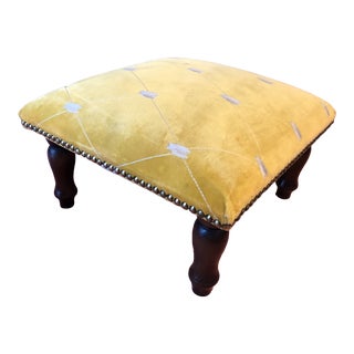 Vintage Yellow Footstool with Moth Motif For Sale