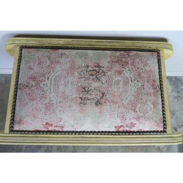 Early 20th Century Italian Style "X" Bench With Chinoiserie Linen Seat For Sale - Image 5 of 10