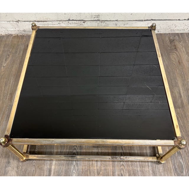 Mid 20th Century Vintage Maison Jansen Style Hollywood Regency Smoke Glass Top Brass Coffee Table For Sale - Image 5 of 7