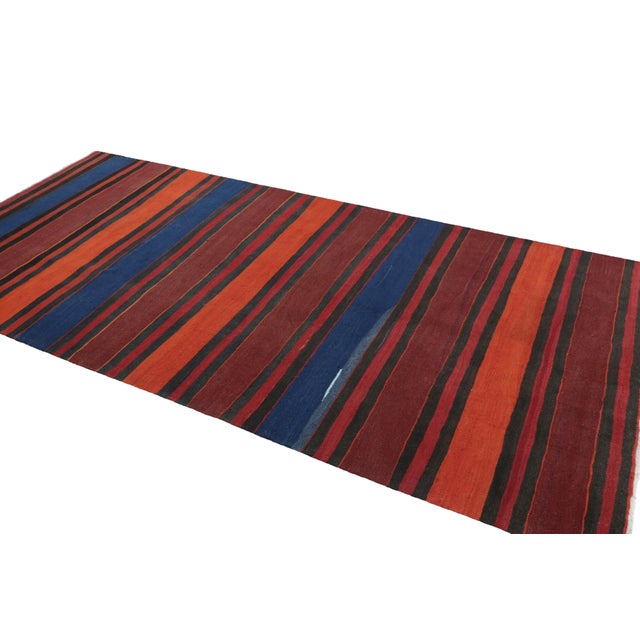 1950s Vintage Shahsavan Persian Kilim in Red, Blue and Brown Stripes - Rug & Kilim For Sale - Image 5 of 8