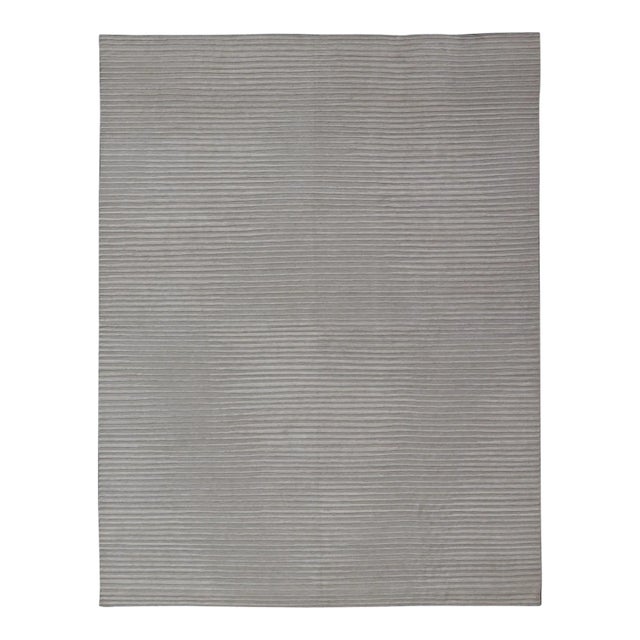 Sleek Modern Wool Rug in Subdued Beige and Ivory Tones 12 X 15'1 For Sale