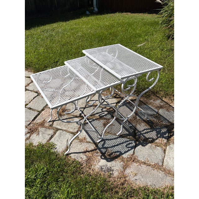 Mid-Century Modern Set 3 Mid Century Iron Nesting Patio Tables For Sale - Image 3 of 5