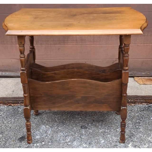 American Mid 20th Century Early American Style Walnut Magazine Rack Side Table For Sale - Image 3 of 6