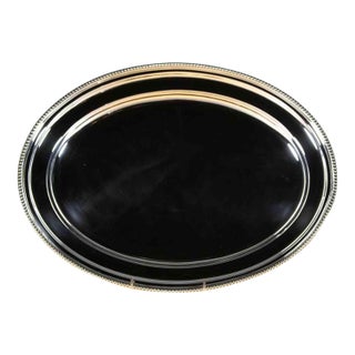 1970’s Vintage/New Silver Oval Platter With Bead Pattern, Applied Border- For Sale
