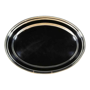 1970’s Vintage/New Silver Oval Platter With Bead Pattern, Applied Border-
