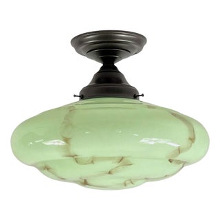 Art Deco Flush Mount in Marbled Opaline Glass and Burnished Brass, Germany, 1920s For Sale