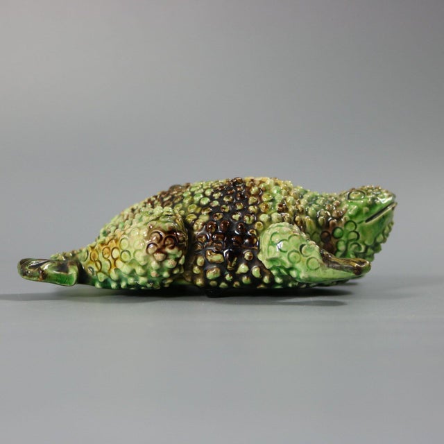 Portuguese Palissy Majolica figure which features a toad. Wall hanging holes to the rear. These figures can be wall...